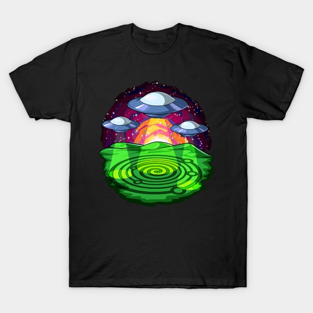 Alien Abduction Crop Circles T-Shirt by underheaven